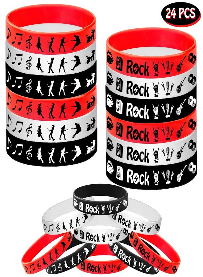 ATSMOICY 24PCS Rock and Roll Rubber Bracelets Silicone Wristbands -80s 90s Party Supplies Musician Guitar Rap Birthday Baby Shower Party Favors - Image 2